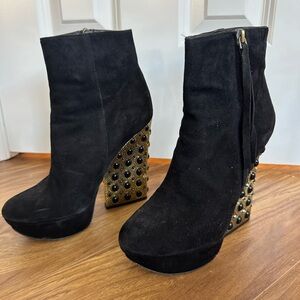 Black Suede Studded Platform Ankle Boots